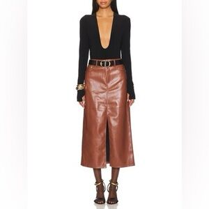 Blank NYC Women’s Front Slit Vegan Leather Tan Maxi Skirt Size 29 NWT